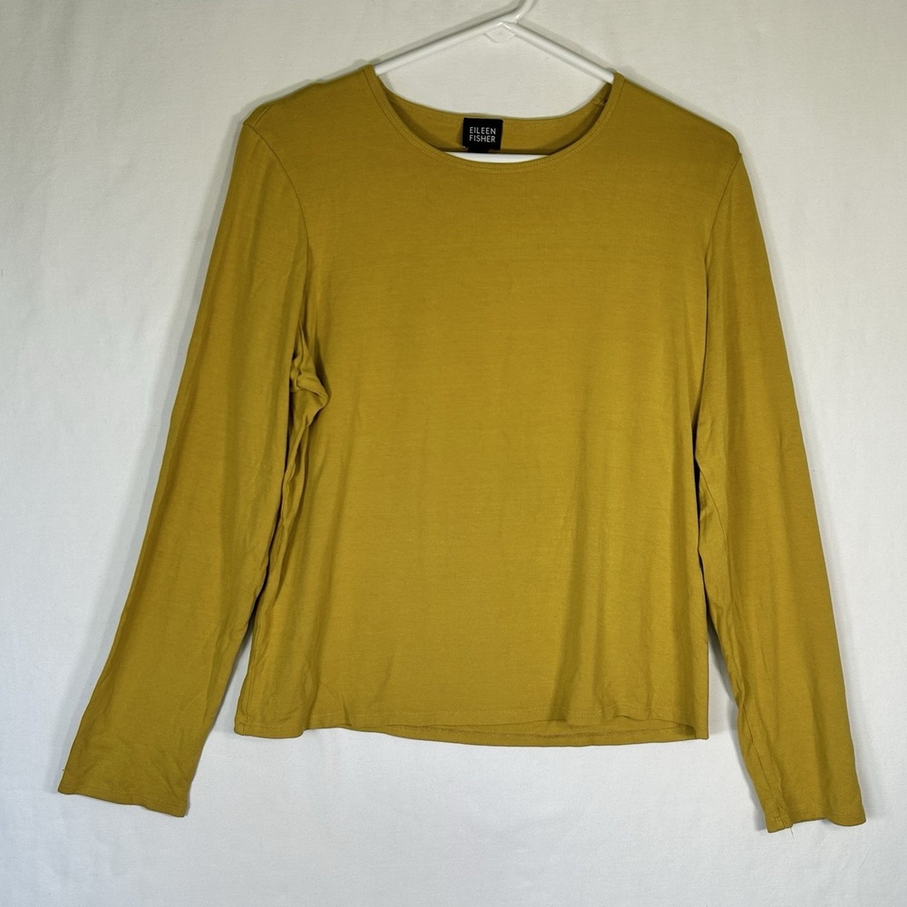 Eileen Fisher Mustard Yellow Long Sleeve Crew Neck Tee Top Womens Size Large